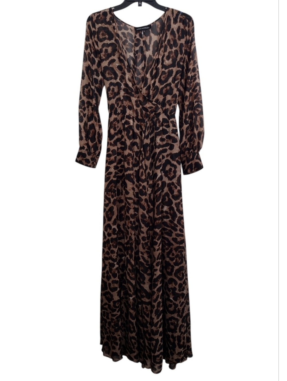 Naked Wardrobe Leopard Print Long Sleeve Maxi Dress - Brown/Black Size Large